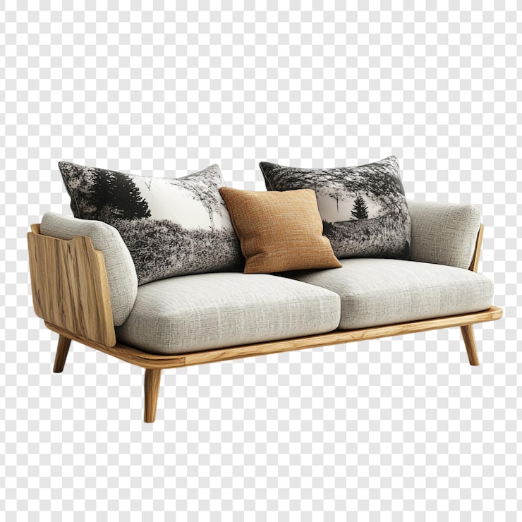 Kostenlose PSD modernes holzsofa mit naturinspiriertem design