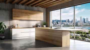 Kostenlose PSD modernes kücheninterieur aus holz und beton, generative ki