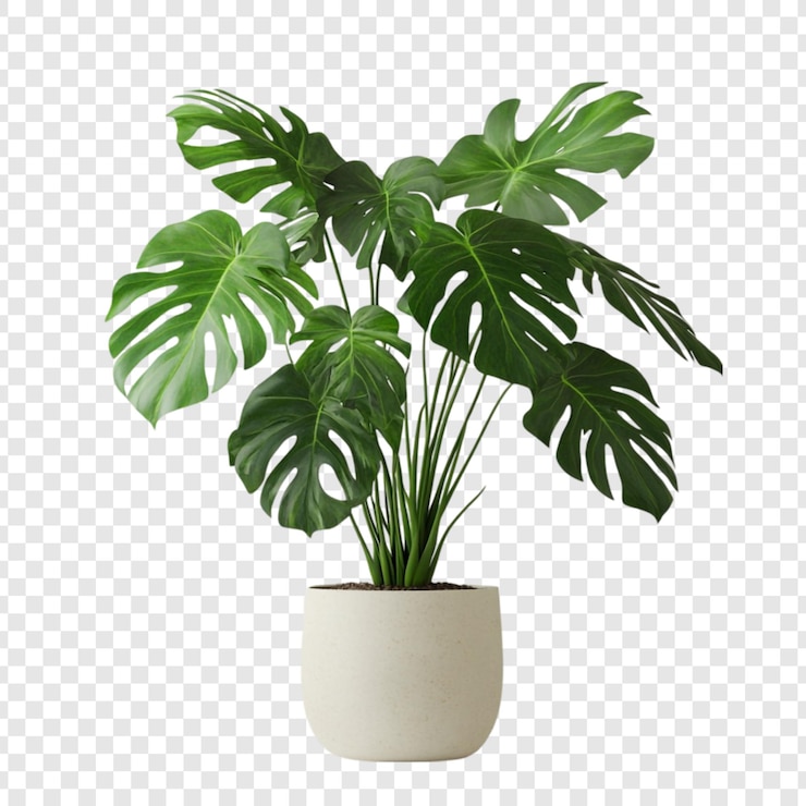 Kostenlose PSD monstera deliciosa pflanze in einem topf üppig grüne blätter hausdekoration innenpflanze tropisches laub lebendig grün topfpflanze hauspflanze grünpflanze fotografie