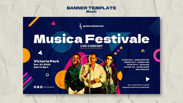 Musik-Banner-Vorlage im flachen Design