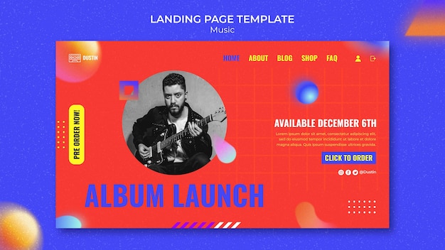 Kostenlose PSD musik-landing-page-vorlage mit flachem design