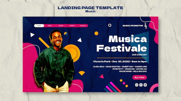 Kostenlose PSD musik-landing-page-vorlage mit flachem design