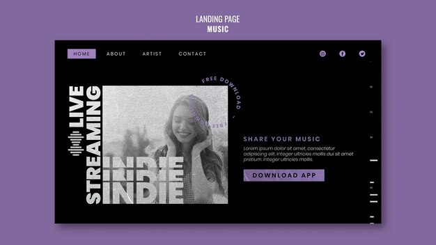 Musik-Landingpage-Vorlage mit Foto
