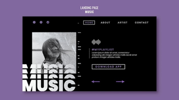 Kostenlose PSD musik-landingpage-vorlage mit foto