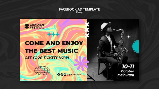Kostenlose PSD musikfest-social-media-promo-vorlage mit mehrfarbigem flüssigkeitseffekt