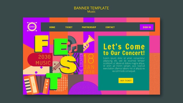 Kostenlose PSD musikfest-vorlage im flachen design