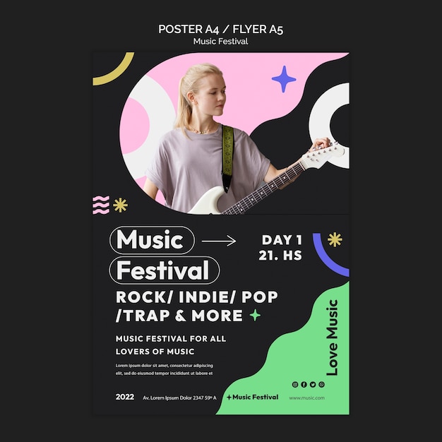 Kostenlose PSD musikfestival-vorlage im flachen design