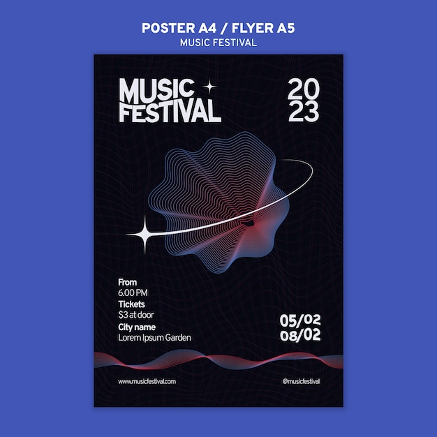 Kostenlose PSD musikfestival-vorlage im flachen design