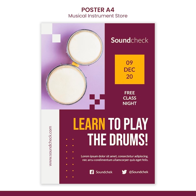 Kostenlose PSD musikinstrument konzept konzept poster vorlage