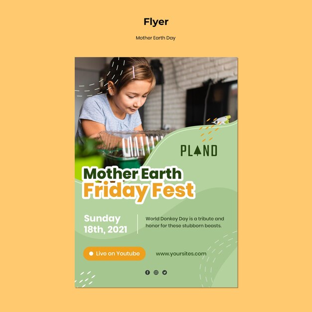 Mutter Erde Tag Flyer Vorlage mit Foto