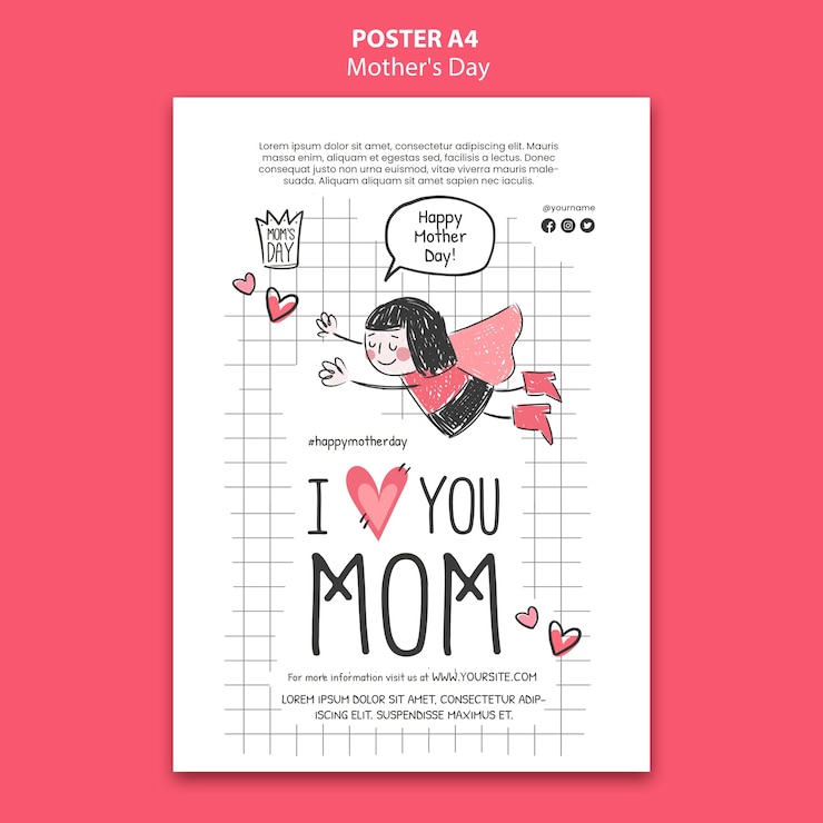 Kostenlose PSD muttertags-doodle-poster-design-vorlage