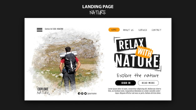 Kostenlose PSD natur-landing-page-vorlage mit flachem design