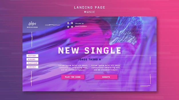 Kostenlose PSD neon-landingpage-vorlage für musik mit künstler