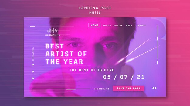 Neon-Landingpage-Vorlage für Musik mit Künstler