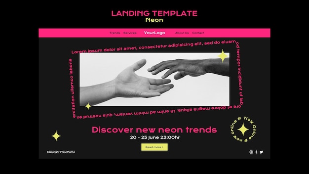 Neon-landingpage-vorlage für neue online-trends