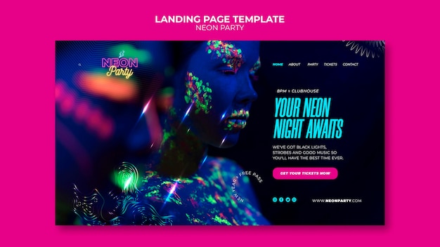 Kostenlose PSD neon party landing page