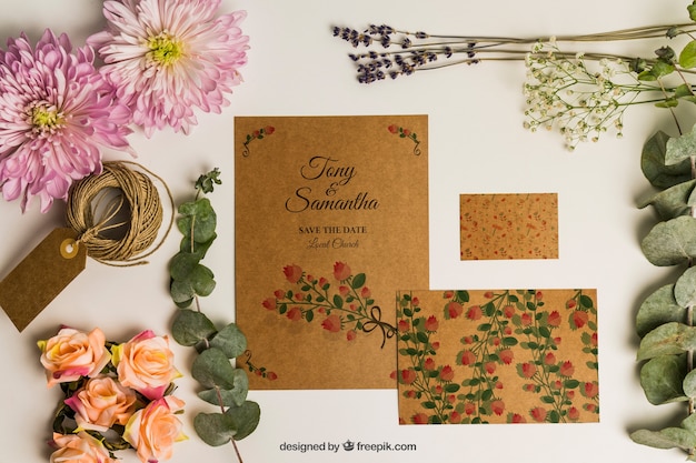 Nette romantische Briefpapier Hochzeit Mockup