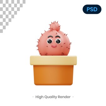 Netter kaktus 3d render illustration premium psd
