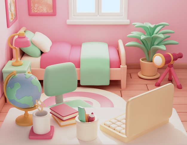 Kostenlose PSD nettes schlafzimmer mit desktop-illustration