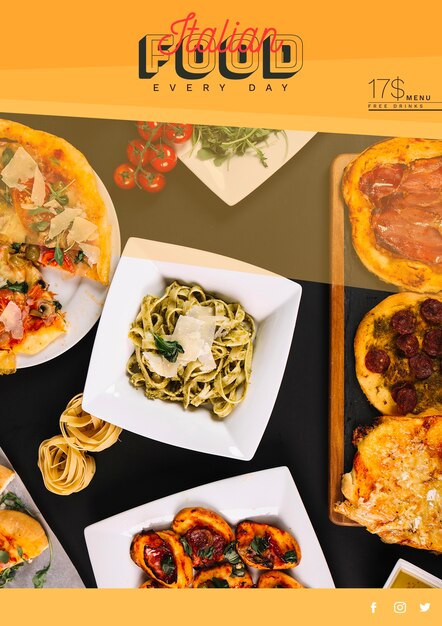 Netzfahnenschablone mit italienischem Lebensmittelkonzept