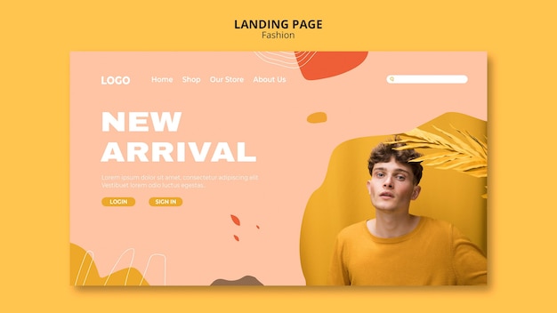 Kostenlose PSD neuankömmling männliche mode landingpage vorlage