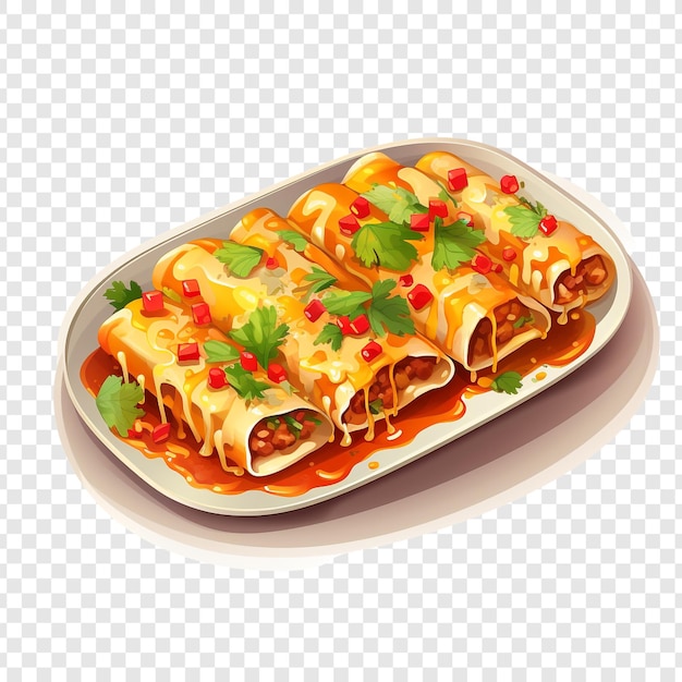 Neue mexikanische flache enchiladas, isoliert auf durchsichtigem hintergrund