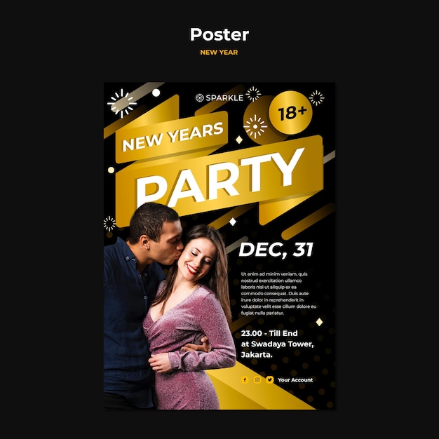 Kostenlose PSD neujahrspartyplakatschablone