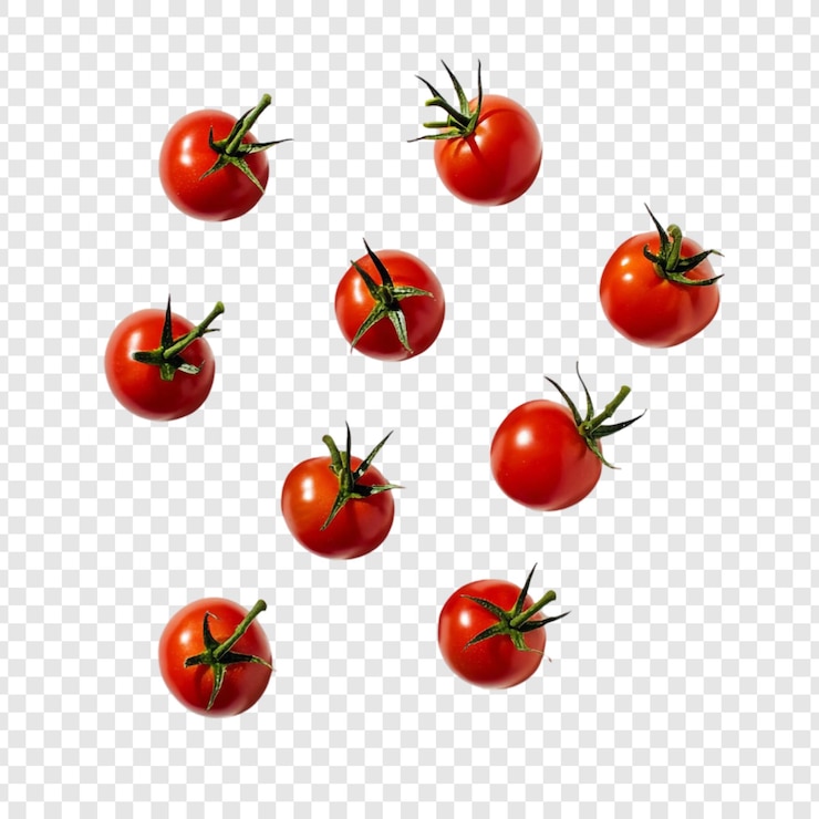 Kostenlose PSD neun frisch herunterfallende rote kirschtomaten produzieren lebensmittelfotografie
