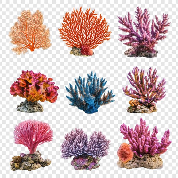Neun lebendige Korallenriffe - eine farbenfrohe Sammlung von Unterwasserflora