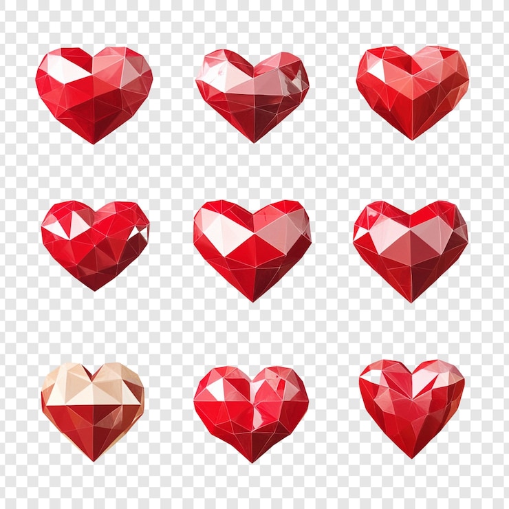Kostenlose PSD neun rote polygonale herzen eine sammlung von lowpoly herz designs