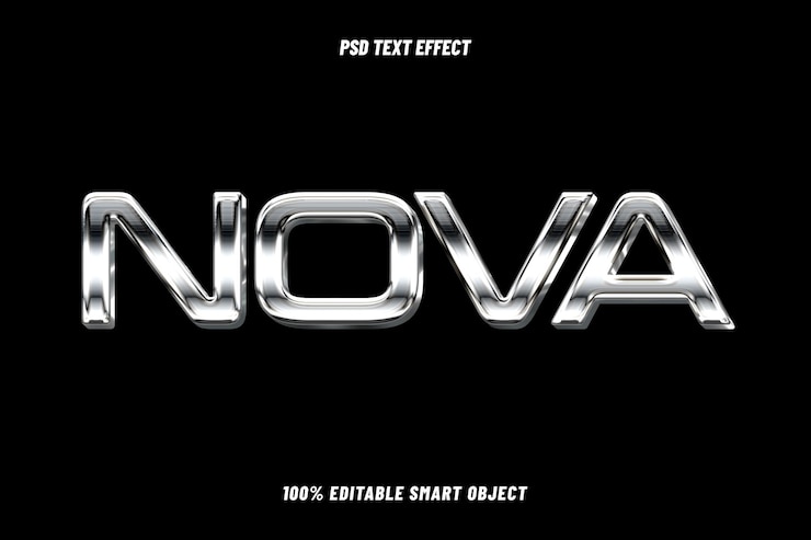 Kostenlose PSD nova-bearbeitbare chrome- und silber-text-stil