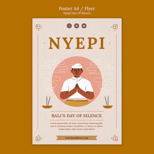 Nyepi flaches designplakat oder flyer-vorlage