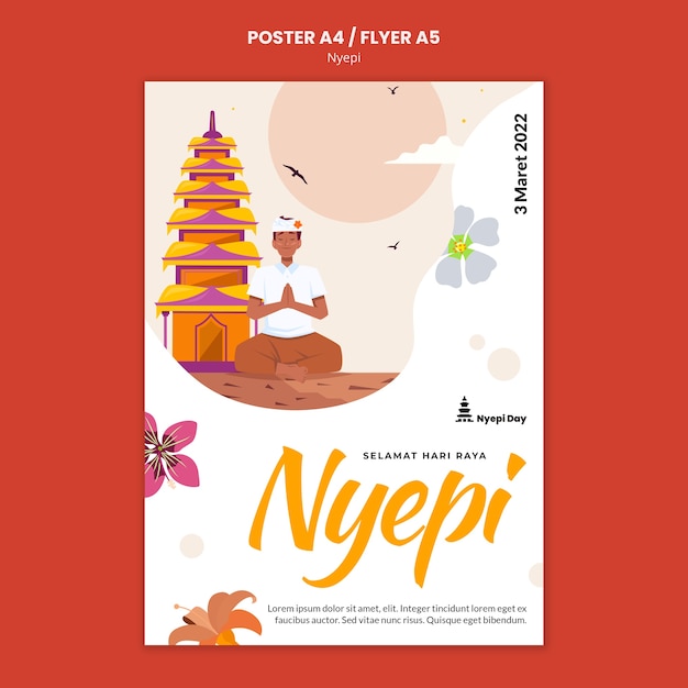 Kostenlose PSD nyepi-vorlage im flachen design