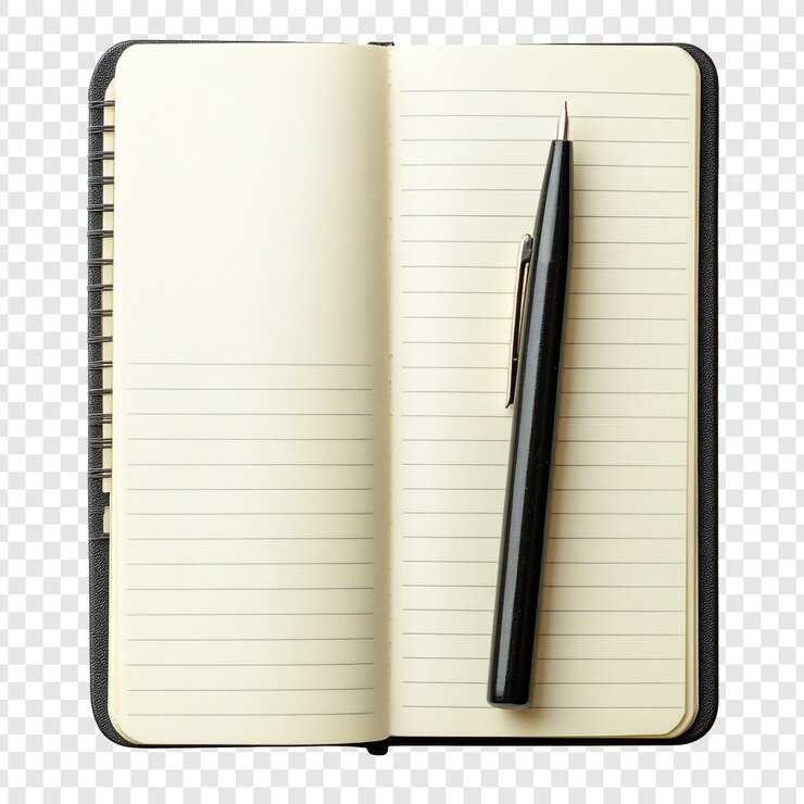 Kostenlose PSD öffnen sie das notizbuch mit dem stift bereit zum schreiben