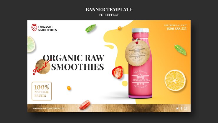 Kostenlose PSD organische smoothies-schablonenfahne