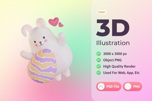 Ostern 3d-illustration, kaninchen, das ei umarmt