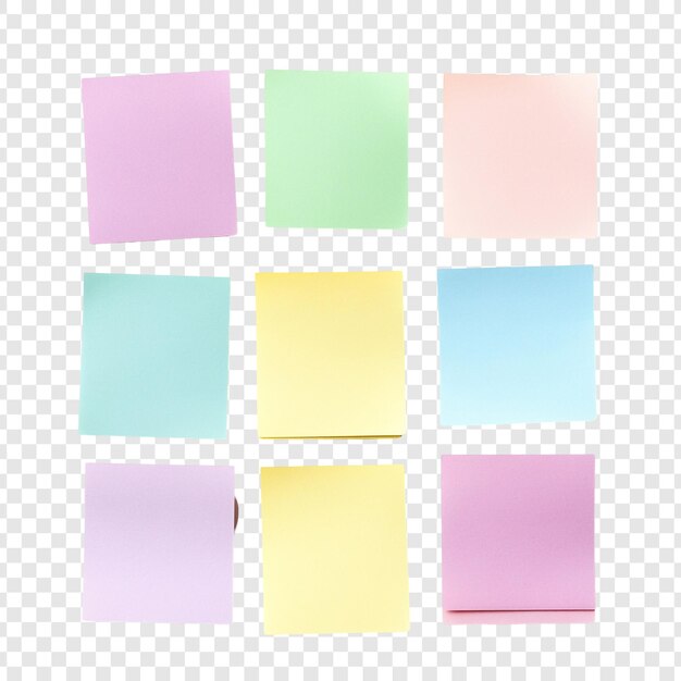 Pastellfarbige klebrige Notizen Sammlung Leer organisiert und bereit für Ihre Ideen