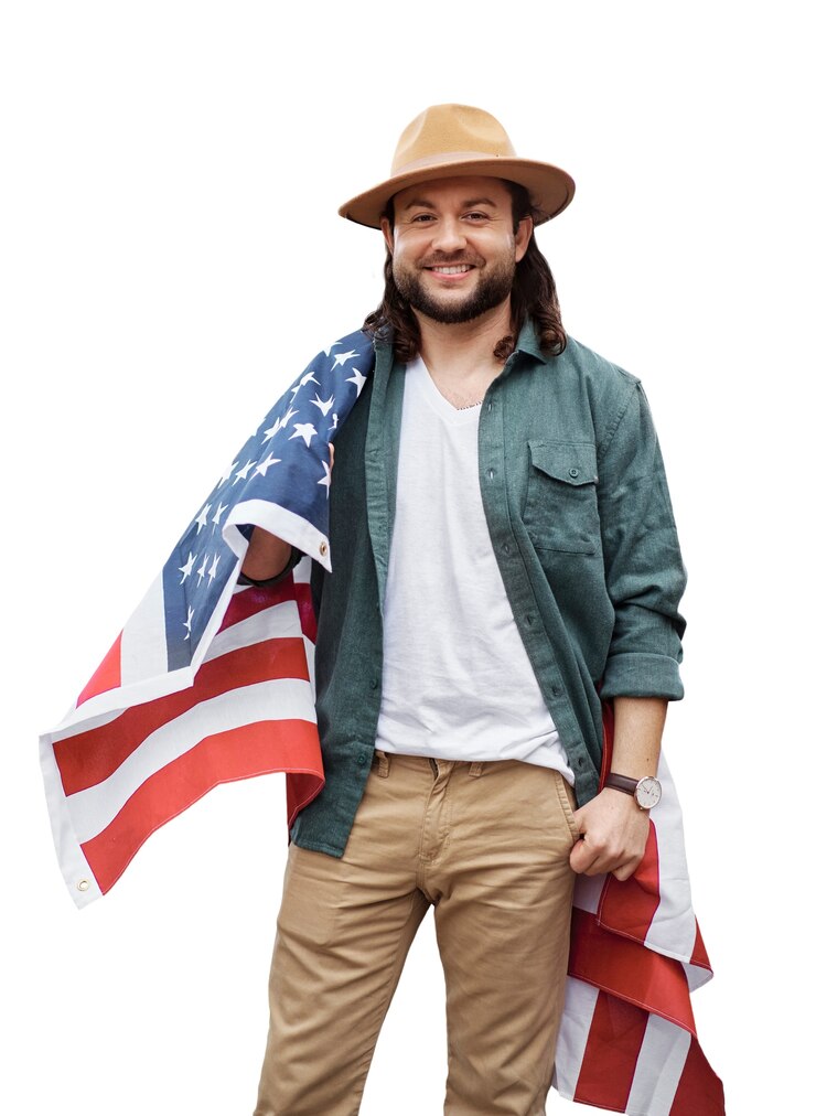 Kostenlose PSD person mit amerikanischer flagge isoliert