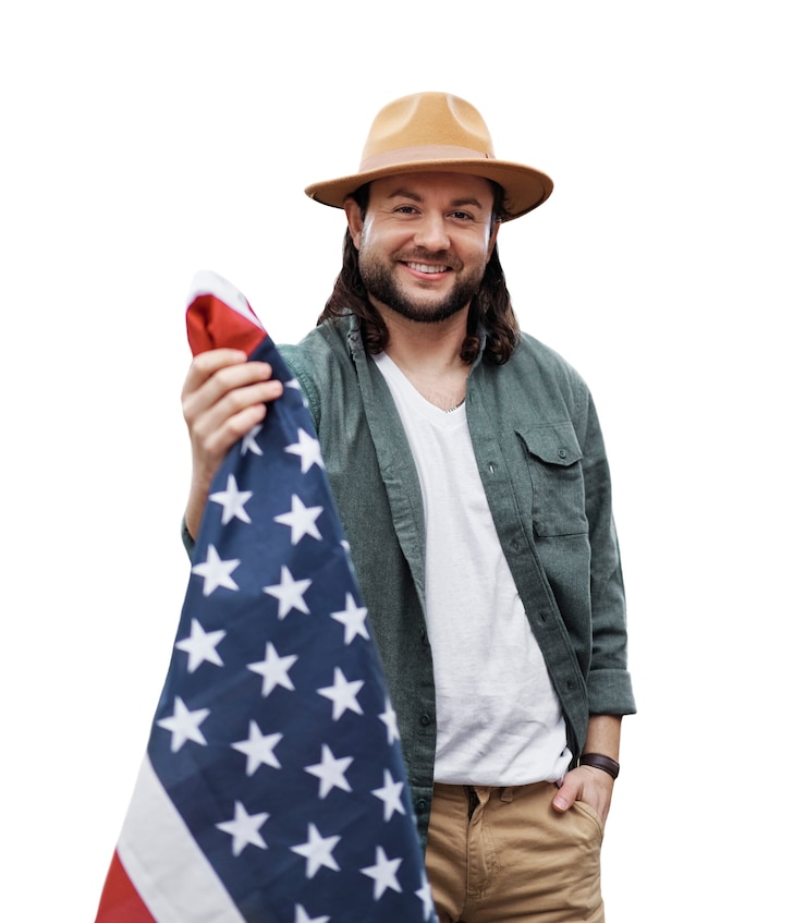 Kostenlose PSD person mit amerikanischer flagge isoliert