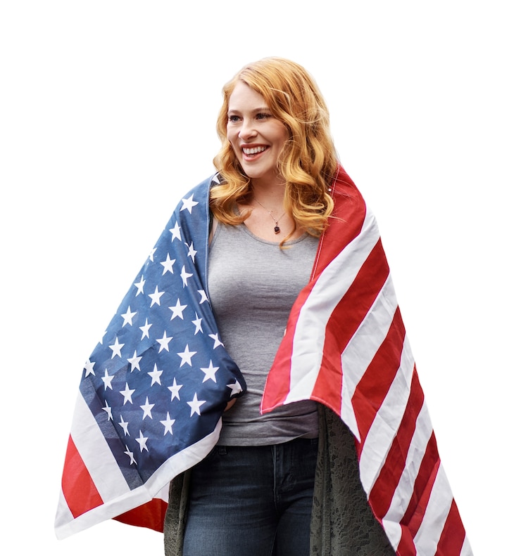 Kostenlose PSD person mit amerikanischer flagge isoliert