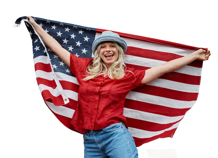 Kostenlose PSD person mit amerikanischer flagge isoliert