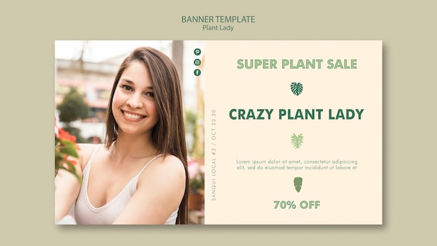 Pflanzen Dame Banner Vorlage Stil
