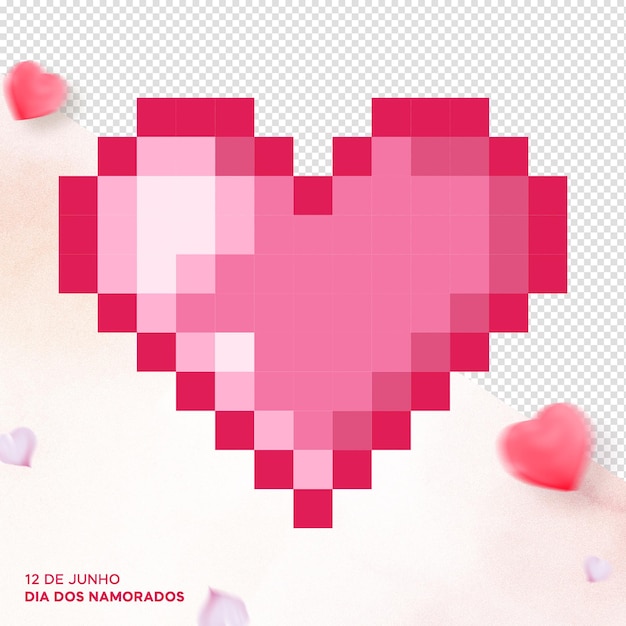Kostenlose PSD pixelherz im rosa stil zum valentinstag