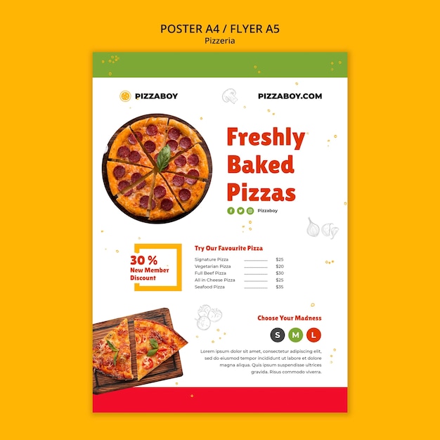 Kostenlose PSD pizzeria-vorlage im flachen design