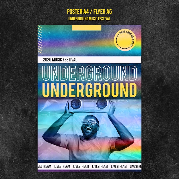 Kostenlose PSD plakat des underground music festivals