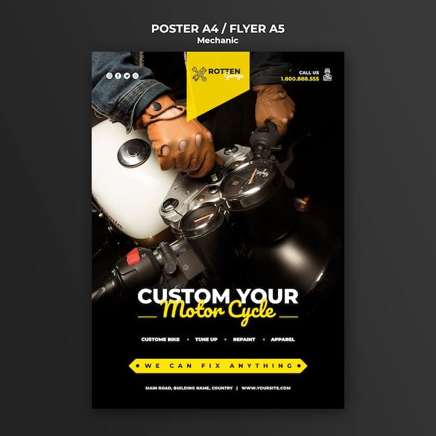 Kostenlose PSD plakat für motorradwerkstatt