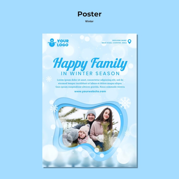 Plakat winter familienzeit anzeigenvorlage