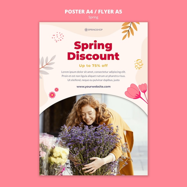 Plakatschablone für Blumenladen mit Frühlingsblumen