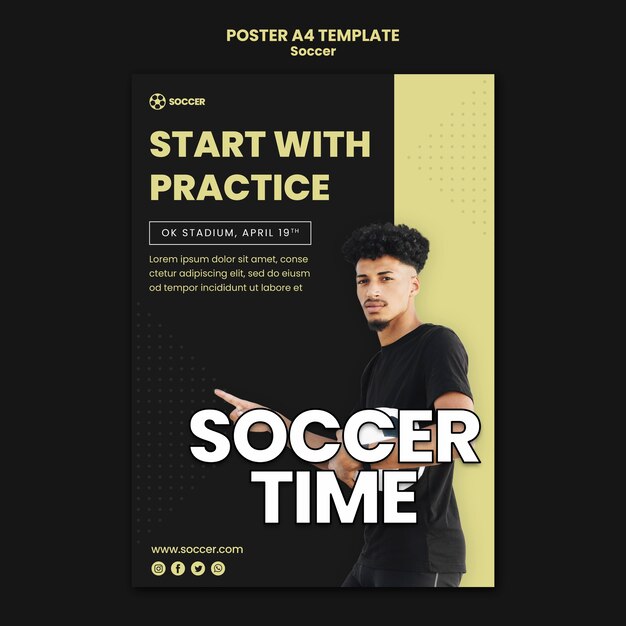 Plakatschablone für Fußball mit männlichem Spieler
