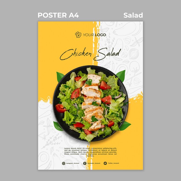 Plakatschablone für gesundes Salatmittagessen